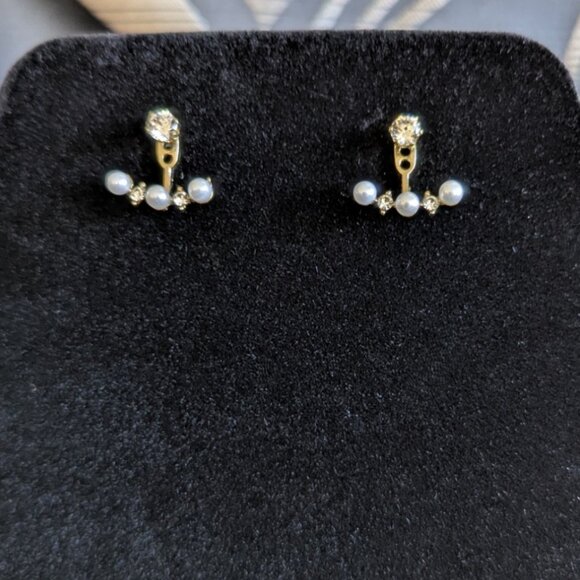 Gold Toned Ear Jacket Style Earrings - Picture 1 of 4